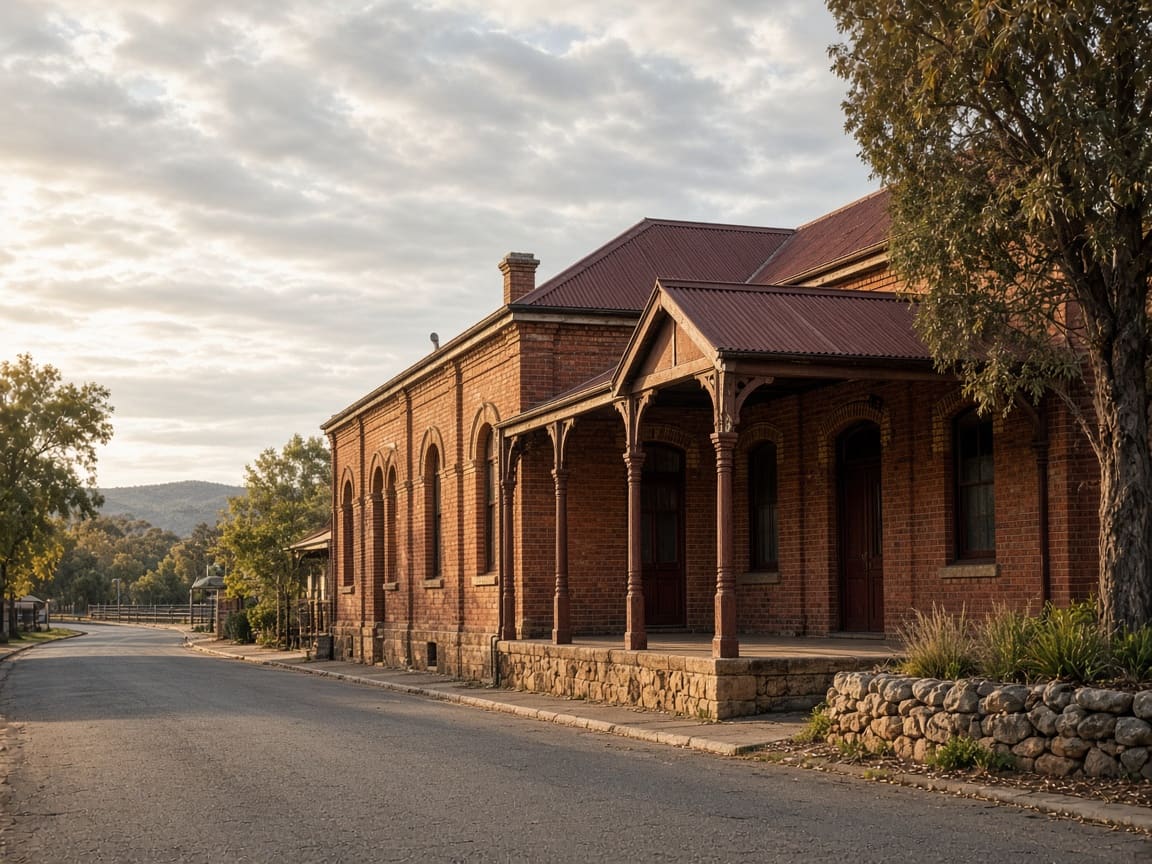 Historic country railway building on a quiet Mount Barker street